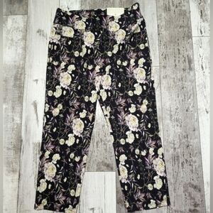 Soft Surroundings Superla Pants Women's Medium Black Floral Pull-on Crop Stretch